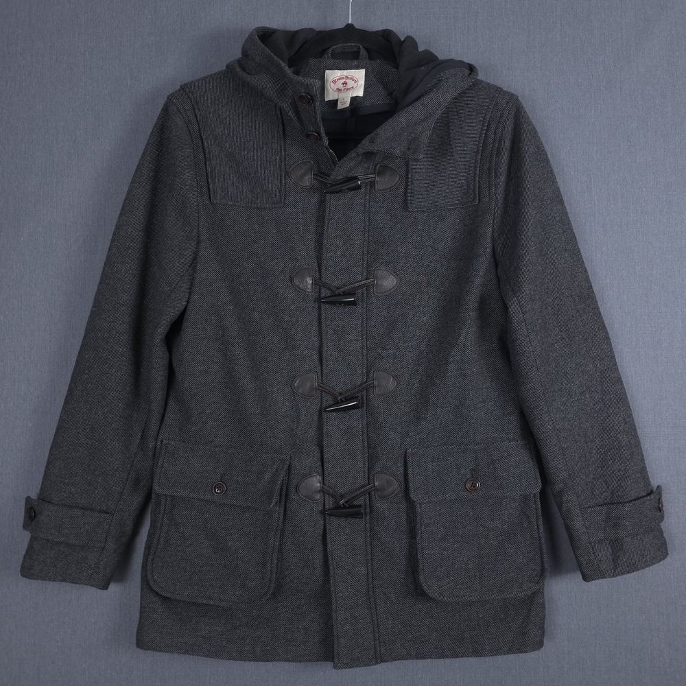 Brooks Brothers Red Fleece Toggle Duffle Coat Men Large Gray Wool Blend Hooded